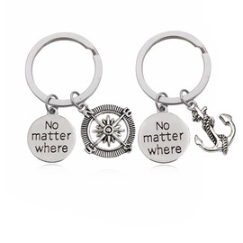 Meiligo 2 Pcs Couples Best Friends Couples No matter where Dog Tag Necklace Key Chain Anchor Compass Key Chain Jewelry (Key Chain(2pcs))
