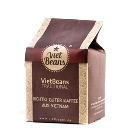 VietBeans Traditional - Whole Coffee Beans - Traditional Drum Roasting - High Quality Vietnamese Coffee - Suitable for Fully Automatic Machines - 250 g