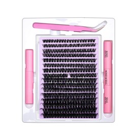 Fluffy Eyelash Extension Kit 320pcs Lash Clusters D Curl 9-16mm Mix 60D kit Lashes with Lash Bond，removing glue and Seal and Remover Lash Applicator for Lash Extension Beginners|Eyelash kit