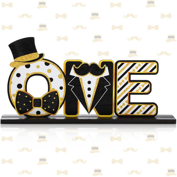 Mr. Onederful Birthday Decorations Mr. Onederful One Letter Sign Wild One Table Centerpiece for Boys First Birthday Decor Royal Prince Birthday Party Supplies Black Gold Bow Tie Baby Shower