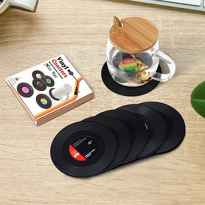 Miss Rui Set of 6 Vinyl Record Coasters for Drinks