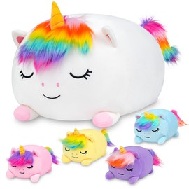 YIIQUWEN Unicorn Plush, Stuffed Animal Set with 4 Baby Unicorns, Soft Stuffed Toy Pillow, Pink Birthday for Kids Boys Girls