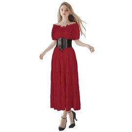 Eunchaes Women’s Renaissance dress fairy costume 5 pes Medieval Victorian Peasant Cottagecore 1700s Dress(Z3768RD,L)