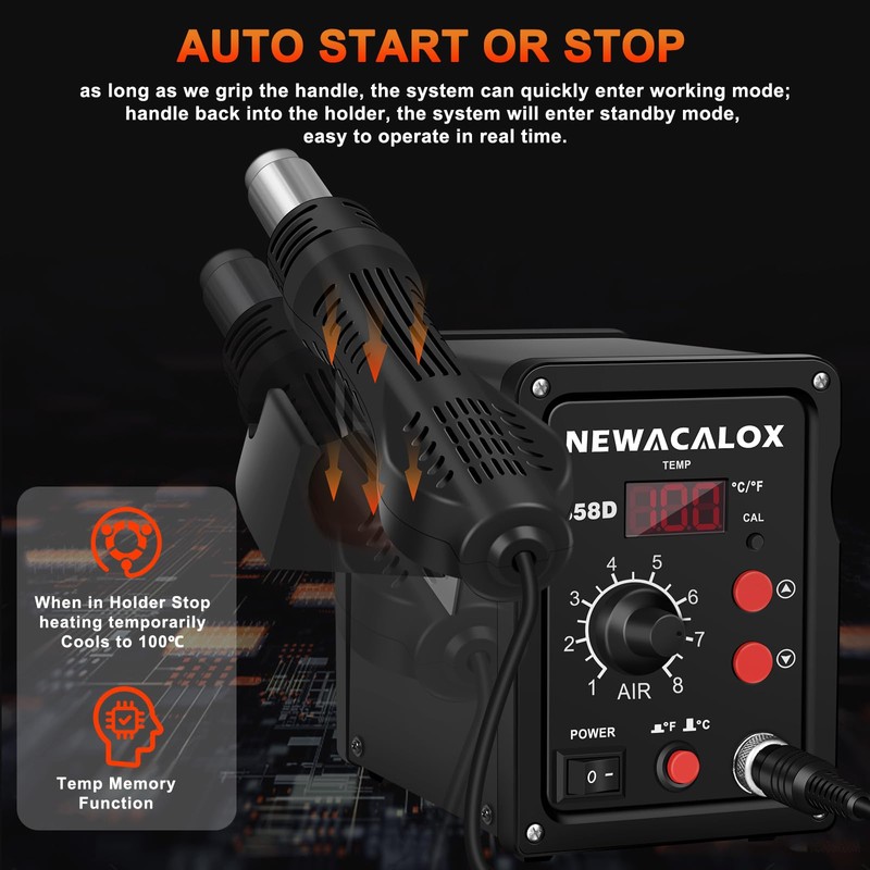 NEWACALOX Hot Air Rework Station 500°C Soldering Station with Hot