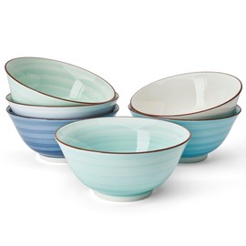 18 oz Ceramic Soup Bowls Set of 6, Blue Pasta Bowls for Ramen, Salad, Noodles, Cereal and Soup, Stackable Serving Bowls for Everyday Meals