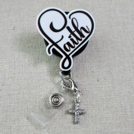 Faith Heart and Cross Badge Reel, Christian Badge Reel, Cross Badge Holder, Medical Nursing ID Holder, Cross Charm Bible Quote Badge Reel