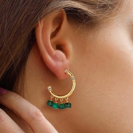 FETTERO Women Gold Hoop Earrings 14K Gold Plated 925 Sterling Silver Post Chunky Huggie Hoops Colored Tassel Statement Earrings for Women Jewelry - QK