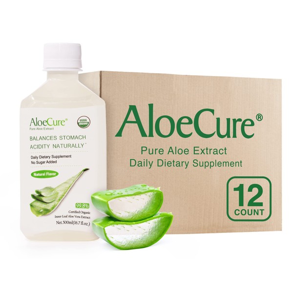 AloeCure Pure Aloe Vera Juice USDA Certified Organic, Natural Flavor Acid Buffer, 12x500ml Bottle, Processed Within 12 Hours of Harvest to Maximize Nutrients, No Charcoal Filtering-Inner Leaf