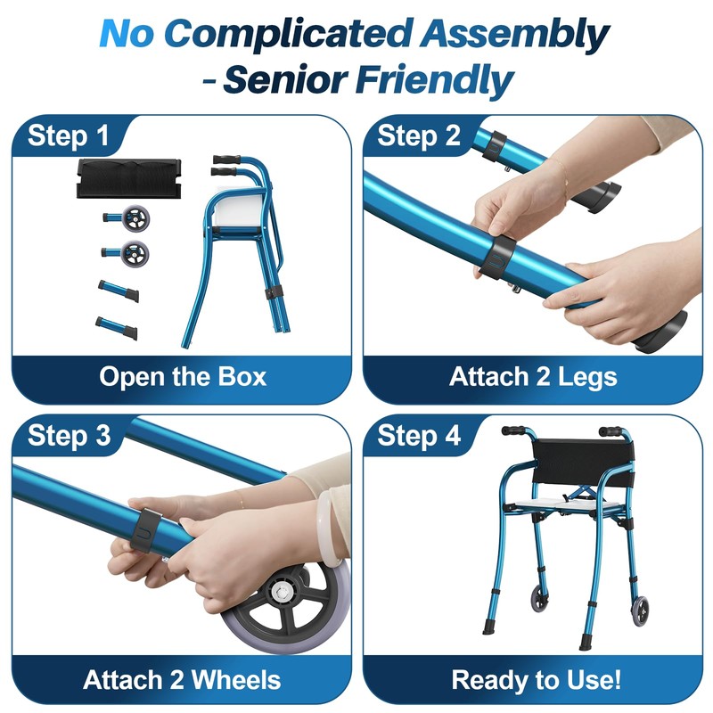 Walkers for Seniors with Seat, Lightweight Folding Space Saver Mobility