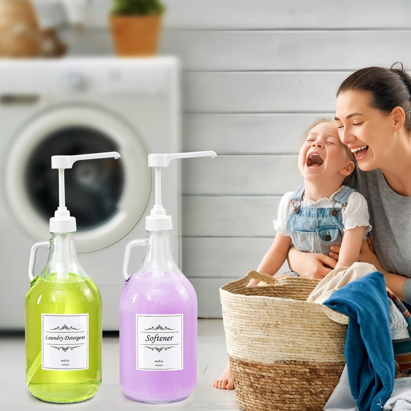 2 Pcs Glass Liquid Laundry Detergent Dispenser with Pump (Upgraded),