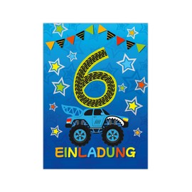 Junapack 12 Invitations for 6th Children's Birthday Sixth Birthday Boys Monster Truck Car Birthday Invitations