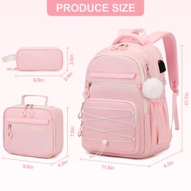 DIGOBAY Backpacks for Girls, 3 PCS Girls Backpack with Lunch Box, Pencil Cace Set for Teen Girl Kids, Bookbag School Backpack for Elementary Middle High School College Students Age 3+ Pink
