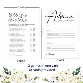 2 Bridal Shower Games, Wedding Shoe Game & Advice For The Newlyweds -Set of 30, Double Sided Printed Minimalist Bridal Shower Cards, Wedding Party Game Cards for Guests, Bridal Shower Ideas-HLYX04