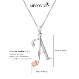 Mesovor 925 Sterling Silver Initial Necklace for Women, Dainty Sterling Silver Letter Cubic Zirconia Necklace Jewelry Gifts for family Mother Sister Wife (Letter-A)