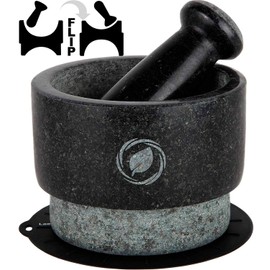 Laevo Mortar and Pestle Large Set - Black Granite Stone Spice Grinder, 2.1 Cup Capacity, 5.5 Inches - Reversible Molcajete Mexicano - Guacamole, Spices - Large Mortar and Pestles Set