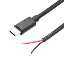 USB C to 2 Pin Bare Wire Open End Power Cord 2FT,20AWG 5A USB Pigtail Cable