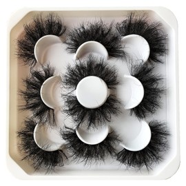 Pooplunch Puflunch False Eyelashes 25MM Volume Dramatic Mink 5 Pairs Long Thick Messy Cross Strips Pack Bushy|17-25MM / 푸플런치 인조 속눈썹 25MM 볼륨 드라마틱 밍크 5쌍 길고 두껍고 지저분한 교차 스트립 팩 Bushy|17-25MM