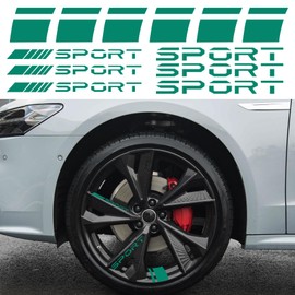 HEVLE 14PCS Car Decal Stickers, Wheel Rim Decal Sticker, Car Decals Reflective Car Stickers, Sport Logo Reflective Stickers Car Exterior Decoration Accessories Universal for All Vehicles (Green)