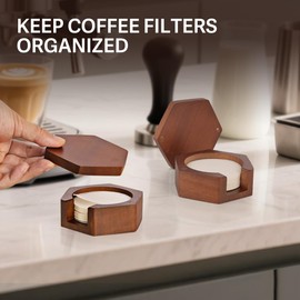 Espresso Coffee Paper Filter Holder - Wooden Coffee Filters Storage Container Compatible with Delonghi Breville Espresso Machine 51mm 54mm 58mm Paper Filters