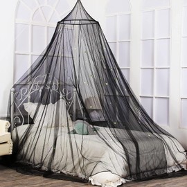 Mosquito Net for Bed, Large Dome Canopy Mosquito Net for Single/Double Bed With Luminous Stars, Girls Room Drcor,Easy Installation for Travel and Home (Black)