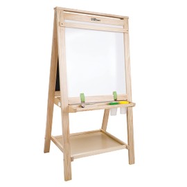 Little Partners New Artist EZ Easel | Two Sided A-Frame Paint Easel, Chalk Board and Magnetic Dry Erase Board – with Paper Roll and Eraser - Art Station & Educational Tool for Toddlers (Natural)