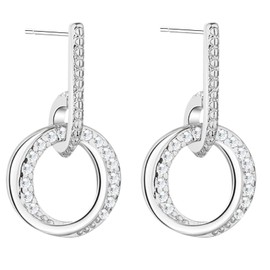 MYA art Women's Stud Earrings 925 Silver with Zirconia Crystal Rhinestone Stone Earrings Hanging Bar Circle Ring Open Small Round Pendant Modern Geometric, White Gold Rose Gold, Crystal