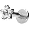 PIERCINGLINE TItan Labret Stud Internal Thread Flower + 5 Crystals