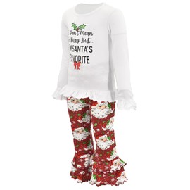 Unique Baby- Conjunto de volantes de traje navideño para niñas con " I don't mean to Brag but I'm Santa"s Favorite" estampado, 4 Años