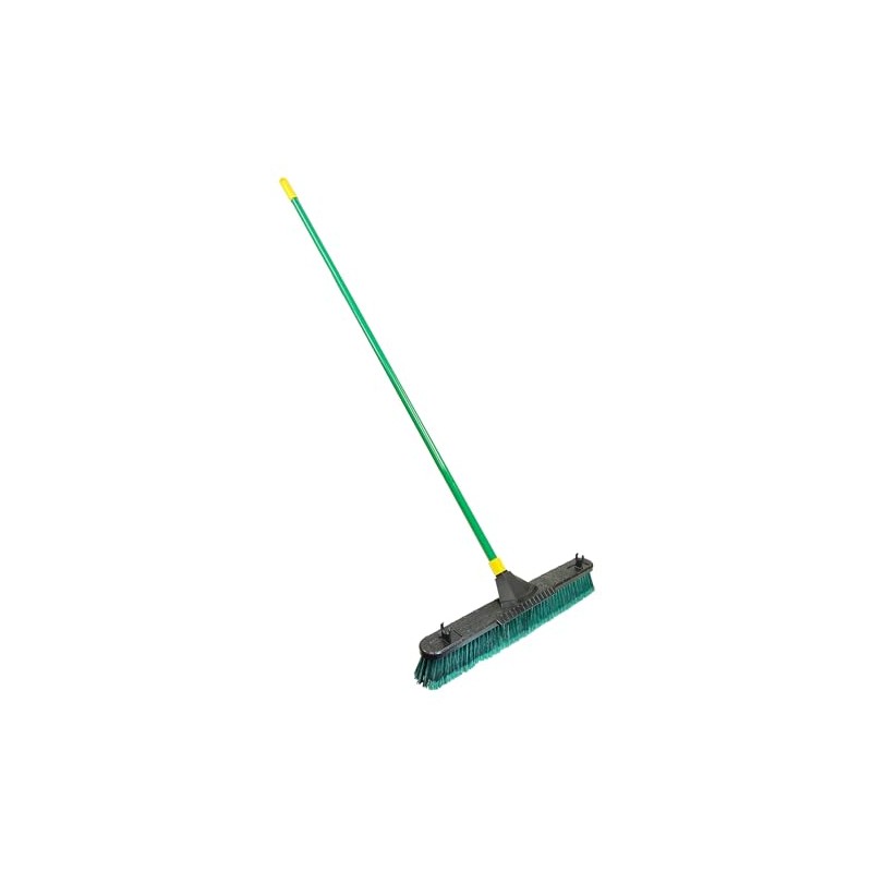 Quickie Bulldozer 24-Inch Multi-Surface Push Broom, 60" Wood Handle, Green,