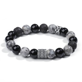 Silver Thunder Men's Bracelet, Natural Stone, Power Stone, Obsidian, Volcanic Stone, Obsidian, Snowflake Stone, Natural Stone, Large Bracelet, Cool Energy, Gift, Popular, Gift, Valentine's Day,