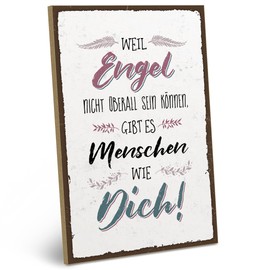 ARTFAVES® Wooden Sign with Saying "Weil Engel Nicht überall sein können" | Vintage Decorative Sign on the Theme of Love/Family/Friendship, Shabby Chic Wooden Picture, Suitable as a Gift