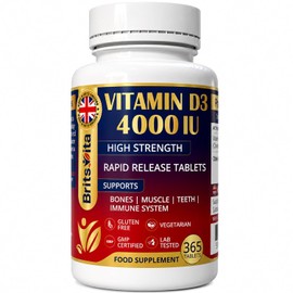 Vitamin D3 4000 IU, High Strength, 365 Tablets, 1 Year Supply, Supports Immune System, Bones, Teeth and Muscle Function