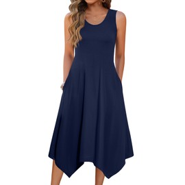 Zeagoo Floral Casual Dresses Modest Tshirt Dress Aline Midi Dress Floral Boho Sundress with Pockets Cotton Ladies Summer Dress Travel Dress Holiday Dresses