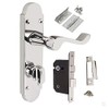 HANDLESTORE Shaped Scroll Bathroom Door Handle with Hinges - Lock Options - Polished Chrome (Handles + 75mm Lock)