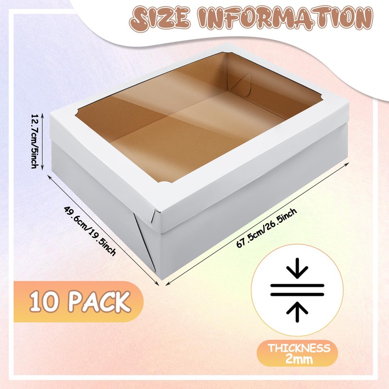 Funnymoom 10 Pcs Full Sheet Cake Box with Window Large