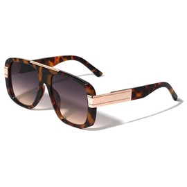 Dweebzilla Oversized Flat Top Square Sport Pilot Aviator Sunglasses (Tortoise & Gold Frame - Brown Gradient Lenses)