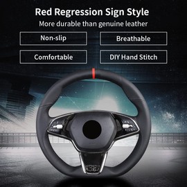 Yeolpise Universal 15 Inch Hand Sewn Steering Wheel Cover Stitch on Wrap with Red Regression Sign,Non-Slip Breathable Comfortable Microfiber Leather,Perfectly Wraps The Steering Wheel Bulge,11 cm