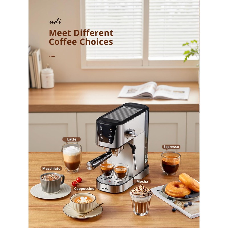 UDI Espresso Machines with LED Touch screen, 20 Bar Espresso