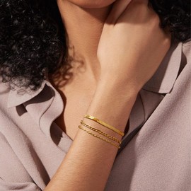 VNOX Gold Bracelets for Women Dainty 14K Gold Plated Bracelet for Woman Stack Herringbone Figaro Chain Bracelets Non Tarnish Adjustable Layered Link Bracelet Set Jewelry Gifts for Mom Girlfriend Wife