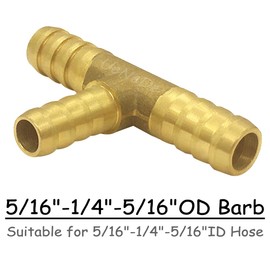 Uenede 3PCS Brass 5/16" to 1/4" to 5/16" (8-6-8 mm) Barb Reducer Tee Splicer Mender Hose Barbed Fitting 3-Way Reducing Union Intersection for Water/Oil/Gas