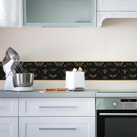 8"x393" Vintage Yellow Black Moth Insect Mystic Wallpaper Border Peel and Stick Wall Border Self Adhesive Removable Vinyl Trim for Holiday Kids Nursery Cabinet Decoration