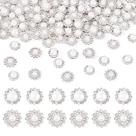 Sparkeads 200 Pcs Rhinestones for Bedazzling,Flower Alloy Glass Sew On Rhinestone,Crystals for Crafts,Flower Flatback Rhinestones with Plastic Pearl for Clothes Hats Bags Sewing Accessories,Silvery