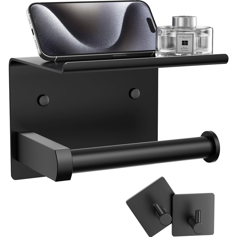 Tindbea Toilet Paper Holder with Phone Shelf + Towel Robe