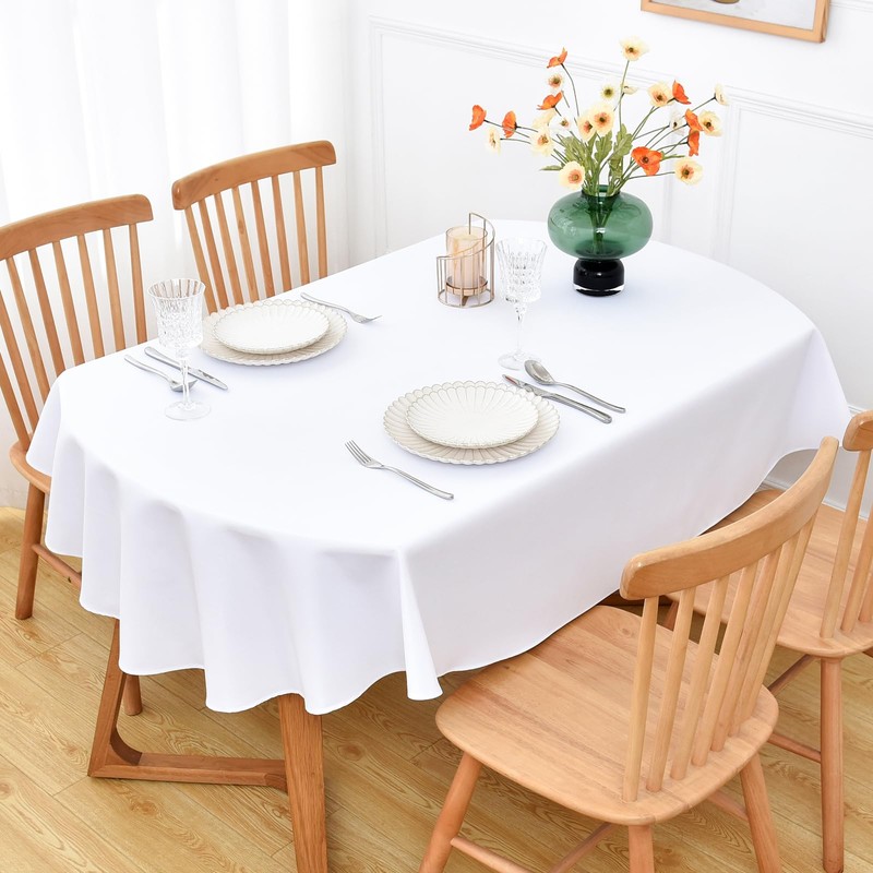 NEWISHER White Oval Tablecloth 70x90 inch, Heavy Duty Polyester Fabric