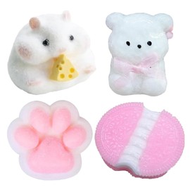 4 Pieces Taba Squishy Set, Fufu Squishy, Taba Squishy, Anti-Stress Toy, 1 White Hamster, 1 Yellow Bear, 1 White/Pink Cat Paw, 1 Pink Squishy, Ideal for All Ages
