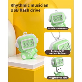 Bilious Cute Rhythmic Musician Shaped USB Flash Drive, Thumb Drive 64gb Waterproof USB 2.0 Memory Stick Small Size USB Drive Gift (128GB, Green)