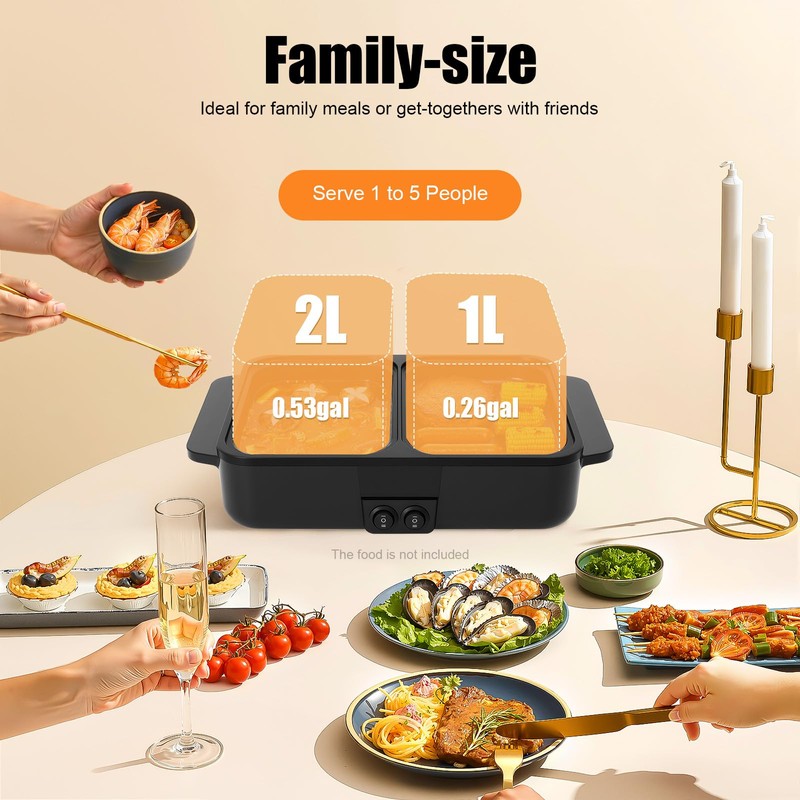YUASDUU 2 in 1 Electric Hot Pot with Grill, 1200W
