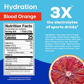 Hydrant - Hydration Powder, Blood Orange Flavor, 30 Individual Instant Electrolyte Rehydration Packets - Low Sugar Drink Mix for Daily Use, Travel & Workouts