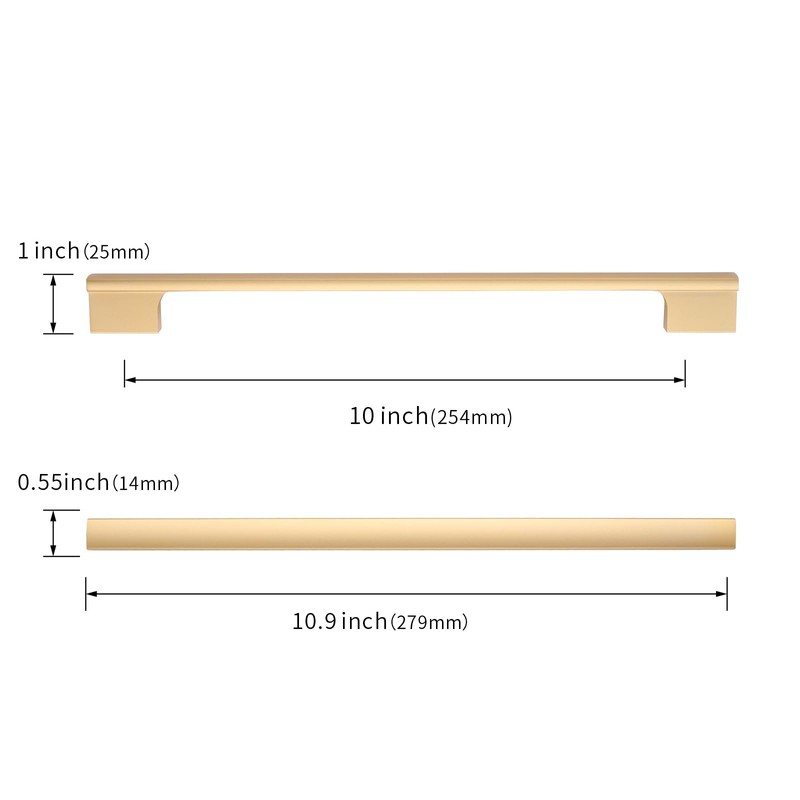 Asidrama 10 Pack 10 Inch(254mm) Brushed Gold Cabinet Pulls Kitchen