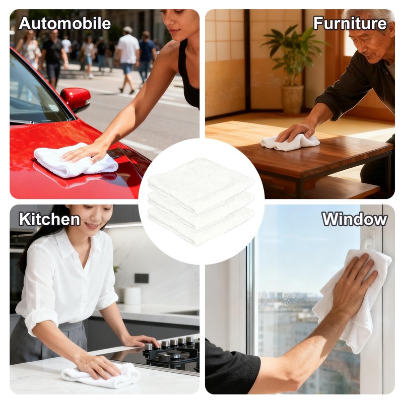 Microfiber Cleaning Cloth, Cleaning Rags,3 Pcs, White 11.4 inch x